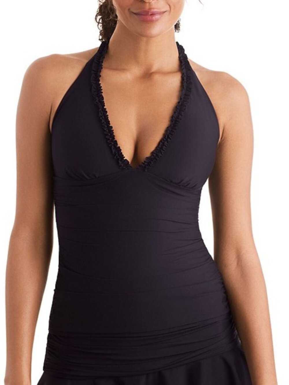Mimi Flamingo Soleil Solids Sonny V-Neck Ruffle Trim Halterkini Swim Top 14 NWT